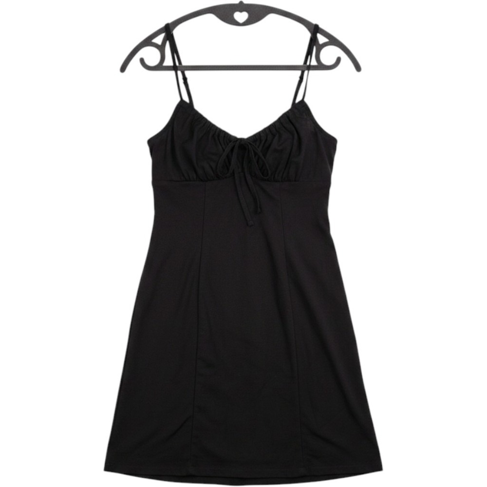 Wild Fable Black Linen Blend Tie Front Mini Dress XXS F00320111